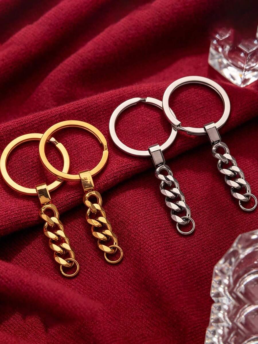 2 Pieces 304 Stainless Steel Flat Open Key Rings With Extension Curb Chain, Heavy Duty Non Tarnish Keychain Connectors DIY Craft Key Making Accessories For Bag Charm Keys Organization - Keychain - View 1