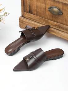 Women's Pointed Toe Flat Sandals 2026 Spring/Summer New Versatile Soft Sole Beach Sandals Fashion Roman Sandals Plus Size Women's Shoes 41-42 - Dark Brown - View 3