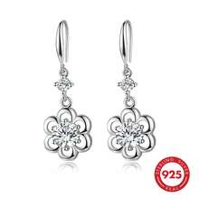 1 Pair Fashionable Cubic Zirconia Earrings, Elegant Luxury Design With Hollow Floral Pattern, 925 Sterling Silver Material, Suitable For Daily Casual Wear, Vacation, Wedding, Festivals, Birthday And Mother's Day Gifts - Silver - View 1