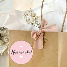 24/48 autocolante roz rotunde cu modele în formă de inimă și textul "Have A Nice Day", potrivite pentru ambalarea cadourilor și utilizare zilnică - rundă - Vizualizare 4