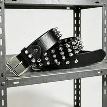 1件裝龐克鉚釘PU皮革腰帶，Y2K哥德風鉚釘可調節腰帶，適合牛仔褲、洋裝、派對、萬聖節、日常穿搭的時尚配件 - 尖釘腰帶 - 查看 2