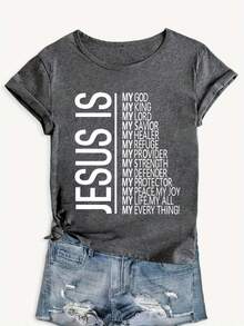 Sports T-Shirt With Letter Print And Loose Fit - 深灰色 - 查看 1