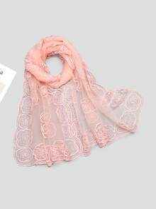1pc Women's Rose Embroidery Mesh Lace Scarf, Fashionable Elegant Headscarf, Beach Vacation Decorative Lightweight Shawl - Multicolor - View 3