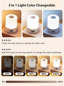 1pc Smart LED Night Light With Clock - USB Type-C Rechargeable, 3 Adjustable Light Colors, Dimmable Brightness, Soft Eye-Protection Light, Suitable For Bedroom And Desk Lamp - Touch Lamp - View 11