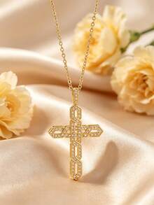 1pc Fashion Versatile Personalized Vintage Gothic Elegant Luxury Cubic Zirconia Inlaid Geometric Creative Design Necklace, Unisex, Suitable For Daily Wear, Banquet Party, Travel Vacation, Can Be A Beautiful Gift For Family And Friends - Multicolor - View 1