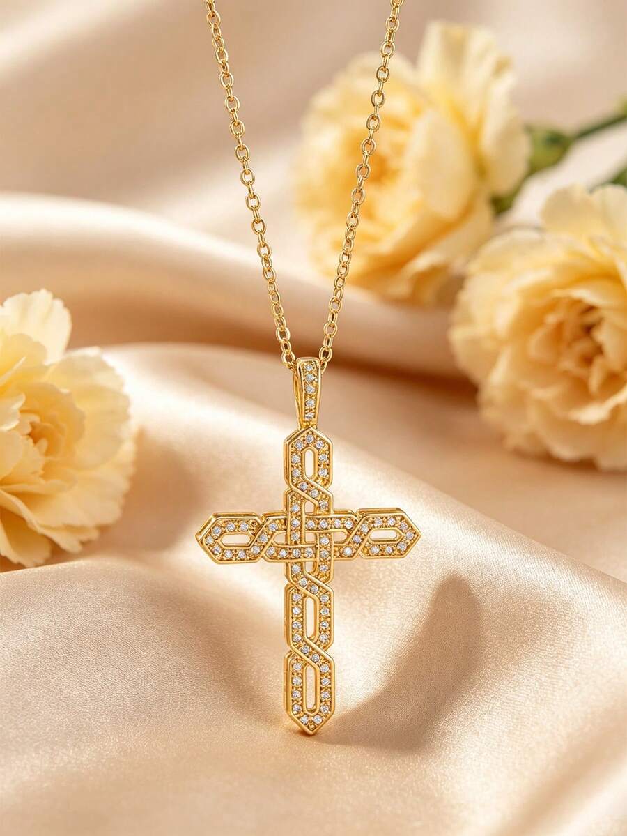 1pc Fashion Versatile Personalized Vintage Gothic Elegant Luxury Cubic Zirconia Inlaid Geometric Creative Design Necklace, Unisex, Suitable For Daily Wear, Banquet Party, Travel Vacation, Can Be A Beautiful Gift For Family And Friends - Multicolor - View 1