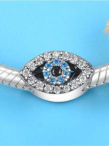 HuooNew 1pc 925 Sterling Silver Evil Eye Pendant Bead, Sparkling Blue & Clear Cubic Zirconia Protective Amulet, Compatible With European Bracelets, Good Luck Jewelry Gift - Silver - View 3