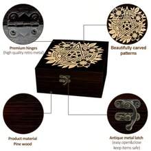 1 Pc Wooden Keepsake Storage Box Ritual Pentagrams Flower Pattern Square Pine Memory Box For Anniversary Jewelry Board Storage 12x12x6cm 4.72x4.72x2.36 Inches - 儀式五芒星花 - 查看 3
