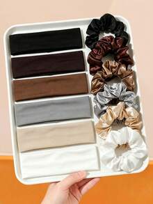 10pcs/Set Black & White Satin Sports Hair Accessories Set, Includes Scrunchies And Headbands In Multiple Colors - Suitable For Girls And Women, Adds Elegance To Hairstyles, Suitable For Work, Workout, Weekend Outings, Essential For Effortless Fashionable Looks, Headpiece,Festival,Party - Multicolor - View 14