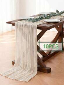 1/5/10PCS Beige Champagne Pleated Table Runner, Elegant Folded Tablecloth Runner For Wedding Reception, Baby Shower, Birthday Party, Bridal Shower, Holiday Celebration, Banquet, Dining Table & Home Decor Centerpiece Decoration - Champagne - View 7
