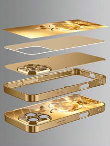 1件 DIY 定製姓名奢華金星光水晶圖案手機殼 高清電鍍金玻璃 適用於 Apple 17ProMax/16 Pro Max/15/14 Plus/13 Pro/12 Pro Max/11/XsMax/8/7/6Plus 手機配件，時尚、多彩、可愛、有趣、極簡、搭配手機殼 - 金色 - 查看 4