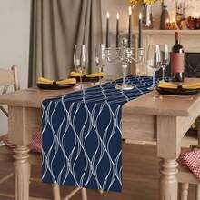 Navy Blue Table Runner, Wavy Line Texture Modern Art Geometric Coffee Table Runner Kitchen Dining Table Decor, Suitable For Indoor Outdoor Home Party Holiday - Multicolor - View 6