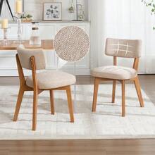 Set Of 2 Mid-Century Modern Style Dining Chairs, Solid Wood Legs, Upholstered Fabric Seat For Kitchen, Dining Room Or Office (Beige Linen) - Khaki - View 2