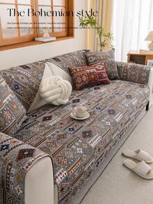 1pc Vintage Bohemian Style Small Diamond Pattern Sofa Cushion, Chenille Jacquard Fabric, Suitable For 1-4 Seater Sofa, All Seasons, Machine Washable. - Multicolor - View 4