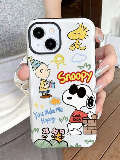 SNOOPY 1 chiếc ốp lưng điện thoại chống sốc 2 trong 1 họa tiết chó con hoạt hình, chất liệu PC, phù hợp làm quà tặng lễ, tương thích với Apple Xs/Xsmax/Xr/11 12 13 14 15 16pro/Promax/14 15 16plus/17/17pro/17promax, unisex