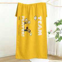 Peanuts Snoopy Bright Yellow Beach Towel With Snoopy & Charlie Brown And "TEAM PLAYER!" Text Print Ultra Soft Beach Towel, Perfect For Pool, Summer Beach And Travel - A - View 3