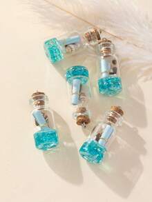 5pcs/pack Fashionable Night Light Realistic Drift Glass Bottle Diy Keychain, Pendant, Handmade Necklace, Wish Bottle Decoration Accessory - Blue - View 12