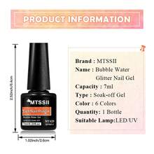 Mtssii 6入 7ml 泡泡水亮片凝膠指甲油套組 夏季半透明果凍 UV/LED 浸泡式凝膠指甲油，閃亮亮片半永久美甲美甲油，適用於居家沙龍，易於塗抹，持久，適合日常與派對穿搭 - 彩色 - 查看 11