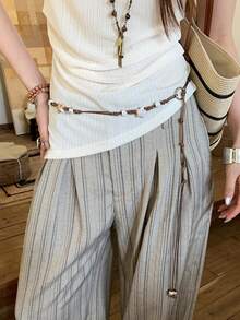 1pc Coffee Brown Polyester Bohemian Beaded Star Decor Waist Rope For Women - Coffee - View 2