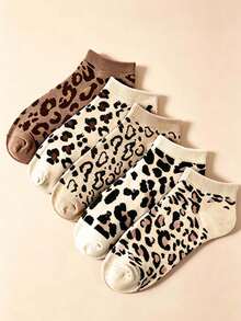 1/5/10 Pairs Random Women's Leopard Print Boat Socks, Fashionable Soft Animal Pattern Crew Socks, Suitable For Daily Wear, Back To School, Running, Hiking, Training Socks, All Seasons - Multicolor - View 4