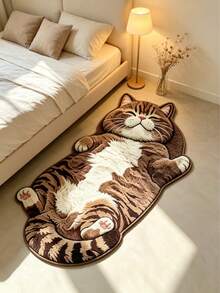 1pc Brown Cat Lying On Back Floor Mat, Living Room Carpet, Area Rug, Small Area Rug, Home Decor, Living Room Home Decor, Room Decor, Washable Carpet - Reclining Brown Cat - View 3
