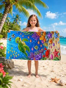 1pc Underwater World Turtle Coral Children's Beach Towel Bath Towel, Microfiber Oversized Beach Blanket, Super Absorbent Bath Towel, Suitable For Travel, Swimming Pool, Diving, Surfing, Yoga, Camping, Multiple Sizes, Beach Accessories, Applicable For Beach, Swimming Pool, Travel, Camping, Yoga - Multicolor - View 10
