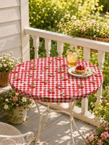 1 buah Taplak Meja Bundar Elastis Motif Cherry & Gingham Musim Panas, Penutup Meja Kain Elastis Kotak-kotak Merah, Pelindung Anti Selip yang Dapat Digunakan Kembali untuk Piknik Luar Ruangan, BBQ Halaman Belakang, Balkon, Dapur & Ruang Makan, Dekorasi Musim Panas Retro yang Lucu - MultiWarna - View 8