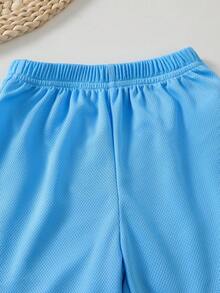 Purechapter Boys' Casual Sports Quick-Dry Solid Color Pony Pattern Polo Collar Button Shorts Set, Summer - Baby Blue - View 7