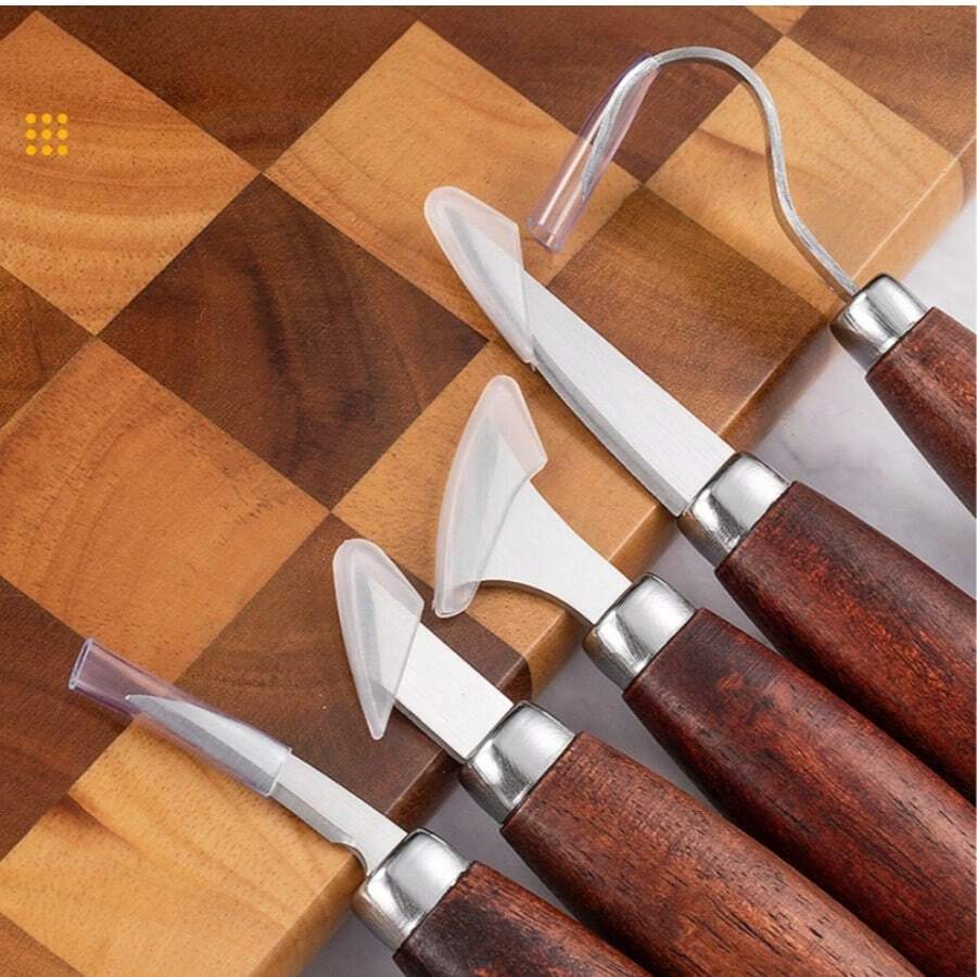 Walnut Wood Carving Knife Set With Curved And Straight Blades, Hand Carving Pattern Tools, Wood Shaving And Scraping Knives, Kitchen Carving Knives, Pumpkin Carving Knives - Carving Knife - View 1