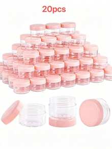 Mini Transparent Cream Jar With Transparent Lid, Plastic Cosmetic Empty Sample Jar, Small Cosmetic Sample Container, Multi-Color Cream, Lotion, Lipstick, Eyeshadow, Nail Powder, Jewelry, Powder Cake, Etc., Portable Reusable Travel Essential, Empty Sample Bottle - Pink - View 10