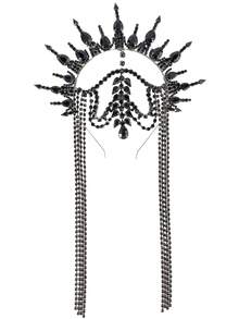 Exaggerated Rhinestone Crown Headband Carnival Geometric Tassel Headpiece Party Accessory - Multicolor - View 6