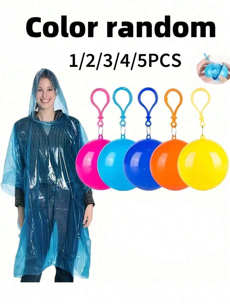 1/2/3/4/5 cái Áo mưa cầm tay dạng bóng, áo mưa dùng một lần dày với hộp đựng hình cầu, phù hợp cho đi bộ đường dài và cắm trại, có thể treo trên ba lô, màu ngẫu nhiên, đồ dùng ngoài trời