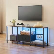 Industrial Style TV Stand 120cm, Entertainment Center Table With Drawer And Shelves - Rust Brown - View 8