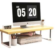 1pc Yellow Wooden Storage Rack Monitor Riser Stand Base Elevated Shelf Desktop Computer Riser Office Desktop Storage Rack - Brown - View 6