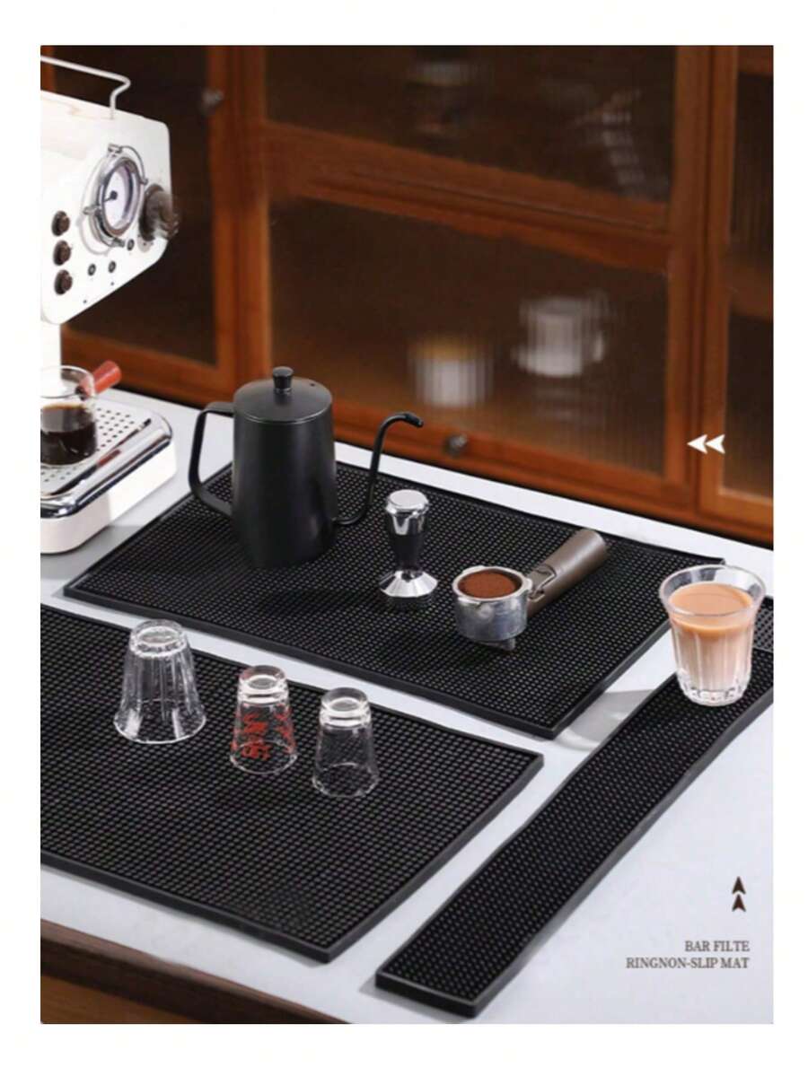 Bar Drain Mat, Coffee Bar Mat Soft Rubber Kitchen Heat Insulation Mat, PVC Material - Black - View 1