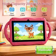 Qetupa 7-Inch Android 14 Kids Tablet With Shockproof Case,4GB RAM + 64GB ROM, 1024*600 IPS Touchscreen, 3500mAh Battery, 2MP + 5MP Dual Cameras, Bluetooth And Wi-Fi Connectivity, Suitable For Early Education, Reading, And Games, Enjoy Entertainment Anywhere; A Holiday Gift For Boys And Girls (Power Adapter Not Included, SIM Card Not Supported). - Red - View 5