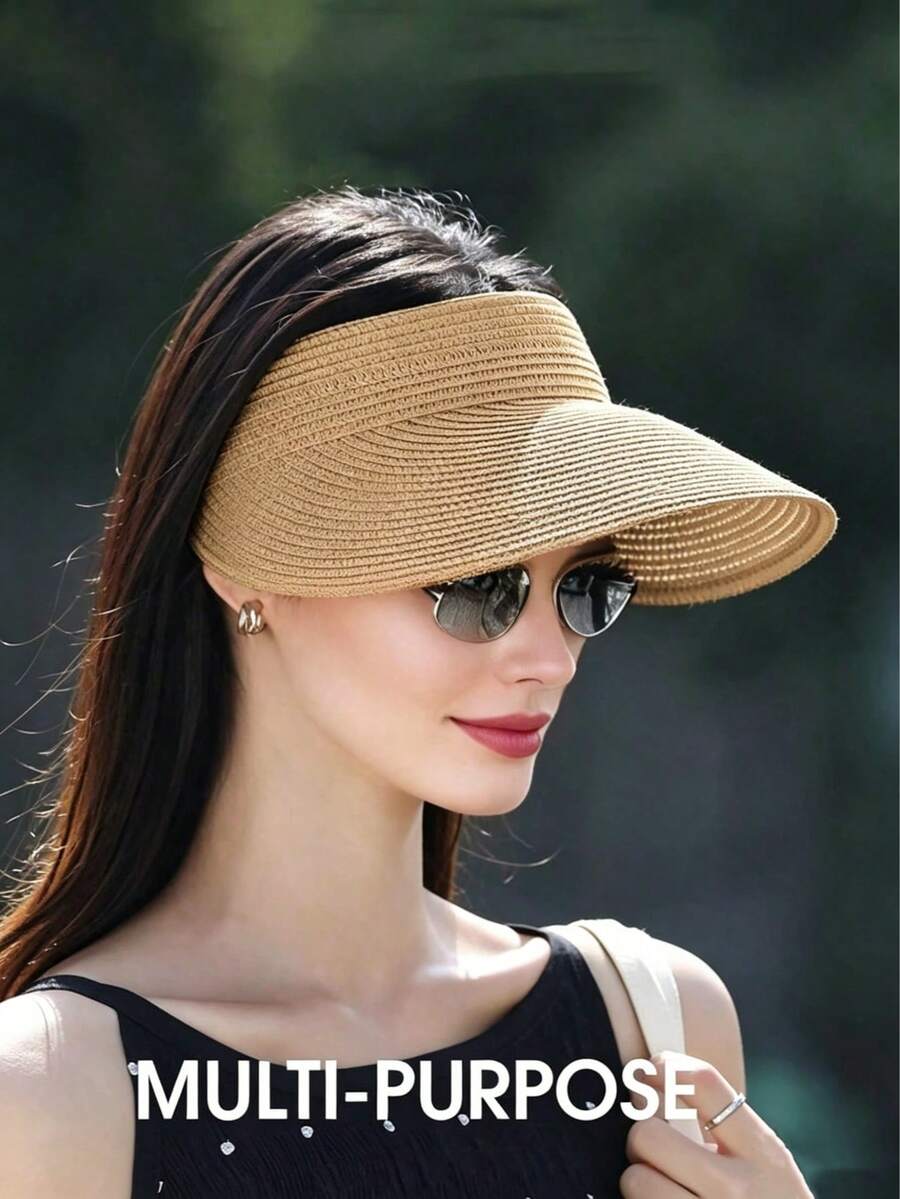 1pc Fashion Straw Visors Women Wide Brim Hats Roll-Up Foldable Summer Beach Visor Hat,Sombrero De Playa Mujer,Hats For Women,Sombreros Para El Sol