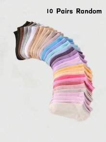 1/10 pares de calcetines cortos de mujer de colores caramelo, transpirables y resistentes al olor, versátiles para uso diario - Multicolor - Ver 7