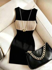 wsb - Colección de ropa femenina de moda  Vestido de verano ajustado y sexy con textura y sin mangas para mujer - Albaricoque - Ver 8
