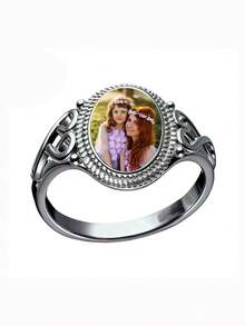 suteyi Personalized Photo Ring, Vintage Metal Pattern Ring, Can Be Inlaid With Your Photo, Multiple Sizes Available, Unique Commemorative Jewelry - Multicolor - View 4
