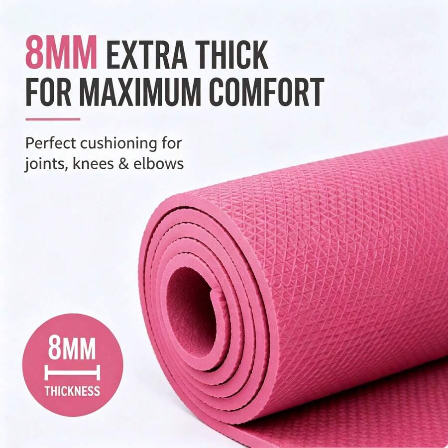 8mm Thick EVA Yoga Mat, Non-Slip Double Sided Exercise Mat, Comfortable Fitness Mat For Home Yoga, Pilates, Workout - 粉色 - 查看 1