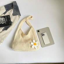 Casual Versatile Crochet Knit Large Capacity Shoulder Bag - Beige - View 7