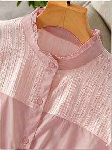 Blusas de poliéster de unicolor con botones para el hogar, vacaciones, uso diario, noche, citas, primavera y otoño - Rosa Pálido - Ver 3