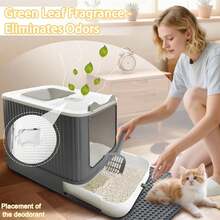 Upgraded Fully Enclosed Cat Litter Box With Lid, Covered Cat Box Enclosure, Anti-Splashing Easy To Clean Kitty Litter Boxes With Drawer, 3 Modes Can Use From Kitten To AdultDual Entry Enclosed Cat Litter Box, Pink & Gray Hooded Litter Box With Drawer - Light Grey - View 8