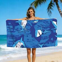 1pc Shark Pattern Beach Towel, Quick-Dry Lightweight Large Size, Travel Swimming Pool Use, Sand-Proof Ocean Theme Adult Beach Essential Accessory, Microfiber - Multicolor - View 3