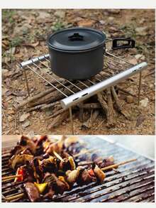 1 Set Portable Outdoor Stainless Steel Collapsible BBQ Grill, Lightweight Cooking Tool For Camping, Picnic, Hiking, Easily Unlock Open Fire Cooking Experience. Heat Resistant, Rust Resistant, Stable Load-Bearing, Can Directly Place Pots Or Ingredients, Compatible With Open Fire And Charcoal. - Multicolor - View 11