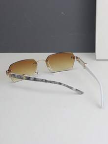 1pc Frameless Rectangular Men's Fashion Glasses Vintage Glasses Suitable For Outdoor Vacation Use - Brown - View 6