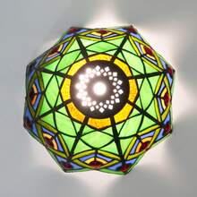 1個綠色孔雀風格彩色玻璃燈罩，頂部直徑1cm，底部直徑20cm，適用於檯燈、吊燈、壁燈、吸頂燈更換 - 款式 08 - 查看 3