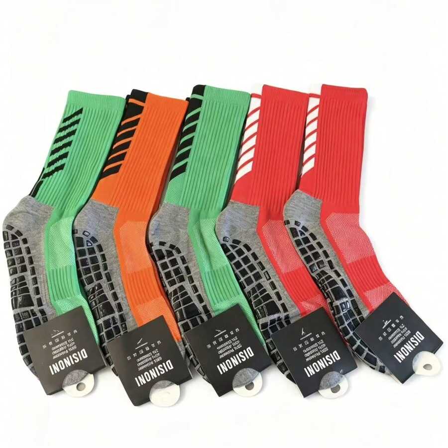 Kit Of 5 Pairs Of High-Quality Cotton Non-Slip Soccer Socks, High-Top - vermelho laranja verde - 查看 1