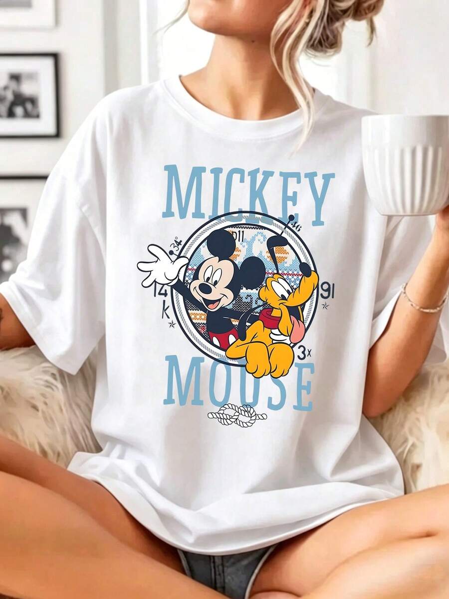 Disney Zootopia Cotton T-Shirt, 4-Panel Print Crew Neck Daily Top - 白色 - 查看 1